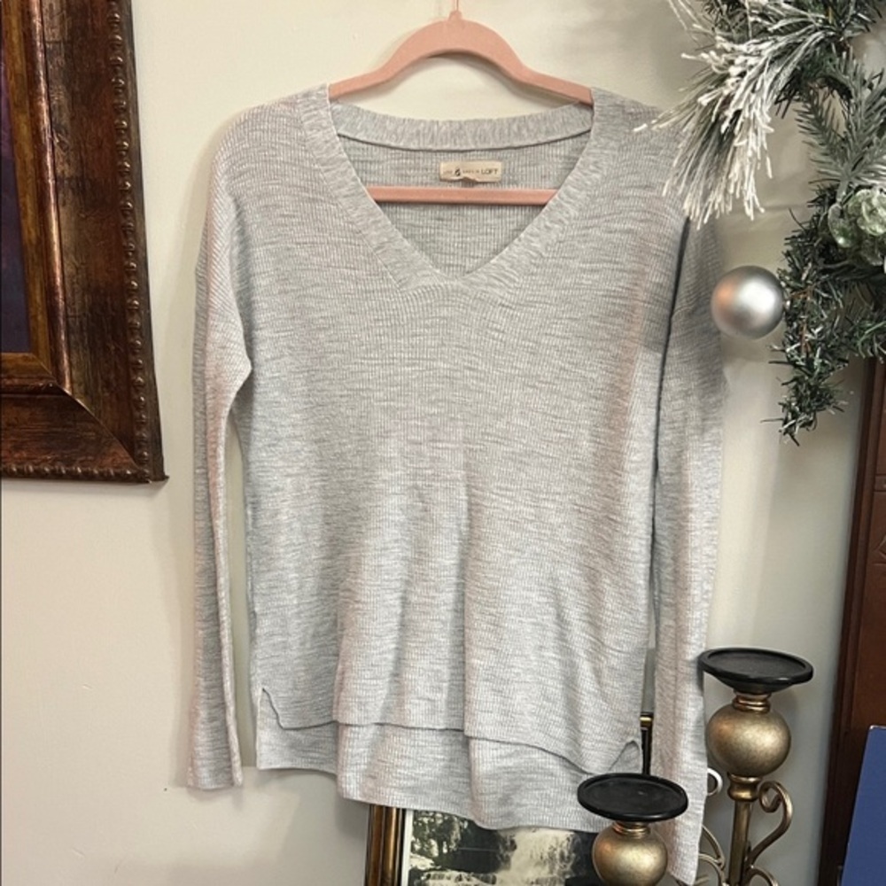 LOFT Gray V-Neck Sweater